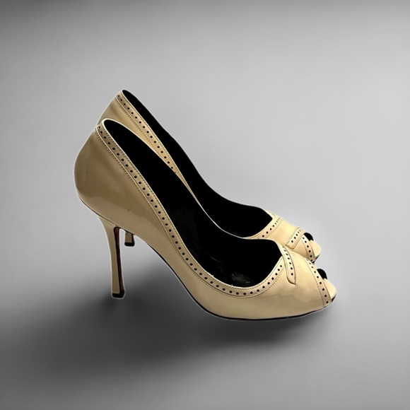 Manolo Blahnik Nude Peep-Toe Pumps Size 8.5 👠 - Picture 3 of 8